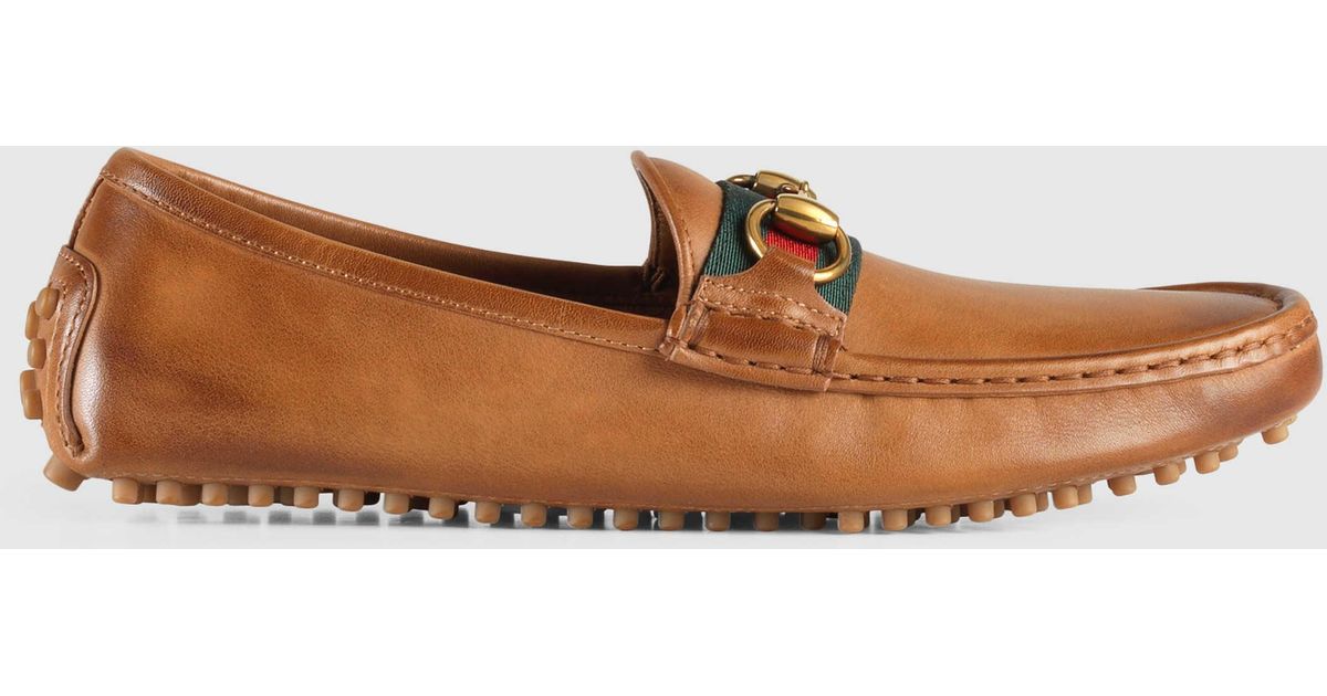 gucci leather driver with horsebit